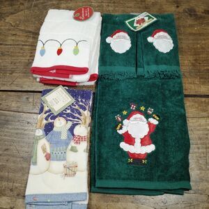LOT Debbie Mumm Santa Christmas Towel Set Bath Hand Towels NEW Snowmen Lights